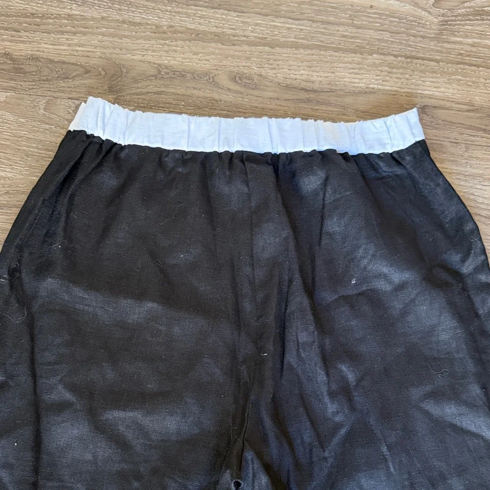 Reformation 100% Linen Black Wide Leg Pants with White Waistband Size: 6